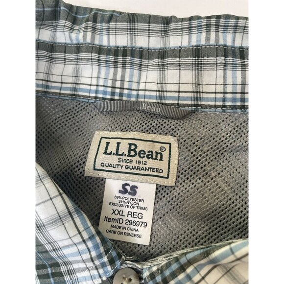 L.L Bean Button Up Shirt Plaid Short Sleeve Double Pockets Zip Men Size XXL Reg - Picture 4 of 7